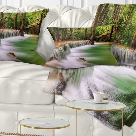 Designart Secodn Level Erawan Waterfall - Photography Throw Pillow - 12x20