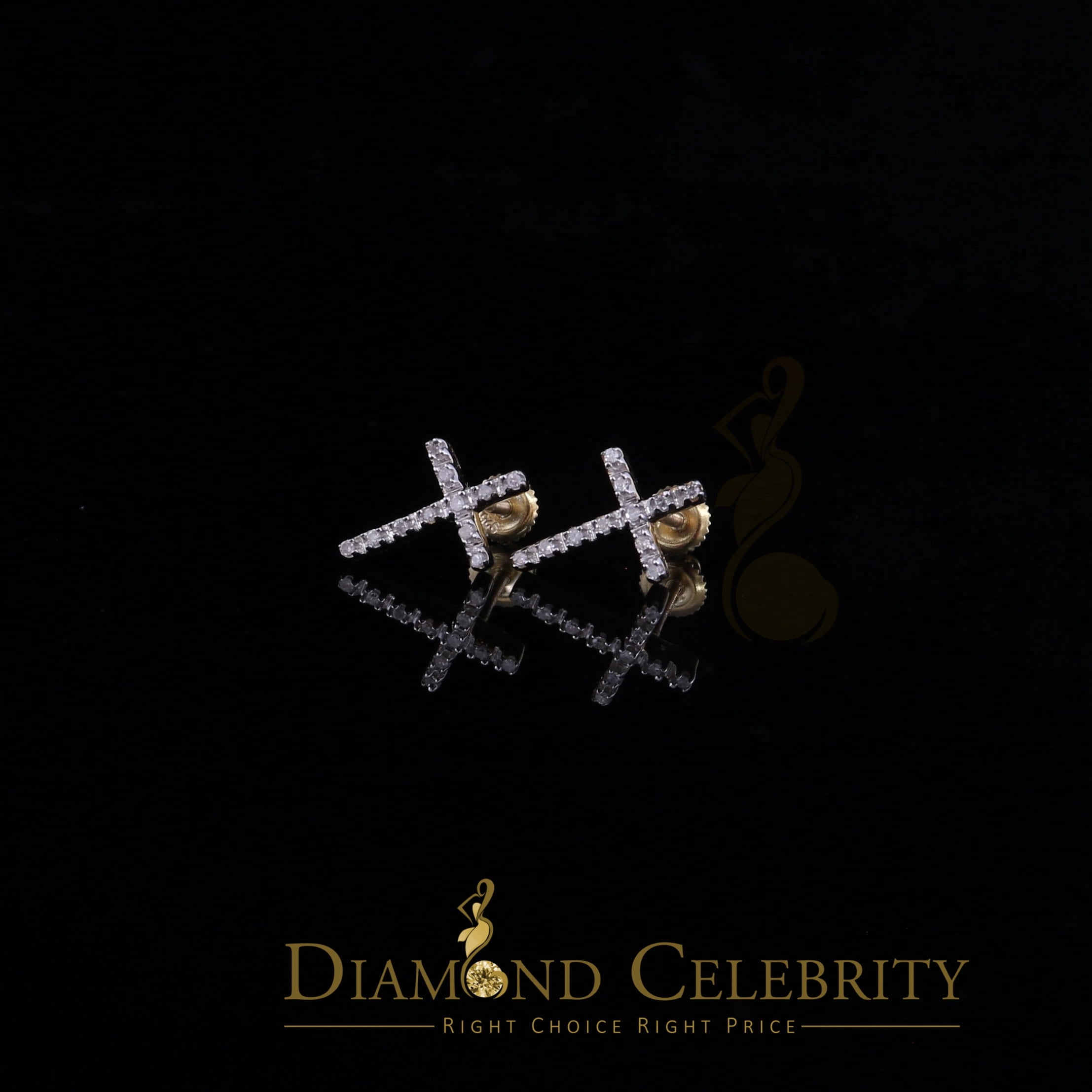Diamond Celebrity's 0.10ct Diamond Stud Earrings For Women Yellow 925 Sterling Silver Stud For Men