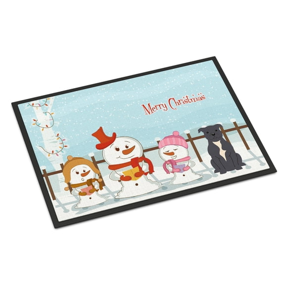Carolines Treasures Merry Christmas Carolers Staffordshire Bull Terrier Blue Door Mat Indoor Rug or Outdoor Welcome Mat
