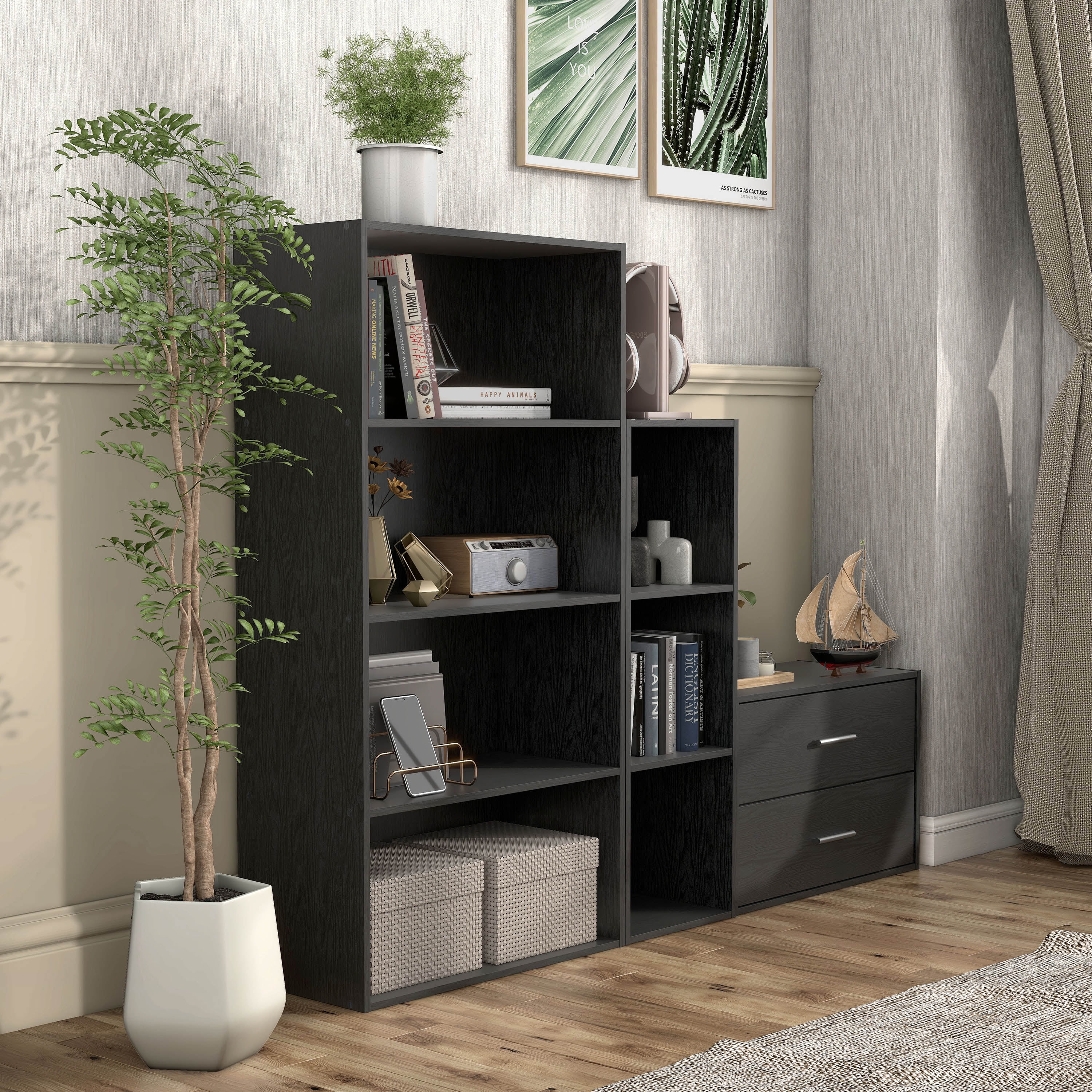 Furniture of America Brooks Stackable 4-Tier Wood Black Bookcase