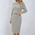 thumbnail image 3 of Women's Solid Color Ribbed Long Sleeve Top And Bodycon Skirt Set Swimsuit Women Suit Skirt Women Wedding Pants Suit Set Womens Swimsuits with Skirt Swim Frocks Women plus Skirt Suits Dress Swimming, 3 of 6