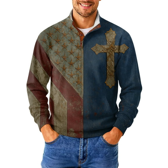 Yiaimeir Men's Plaid Pullover Long Sleeve Lightweight Stand Collar Casual Sweatshirt with Button Half Zip Design for Daily Wear