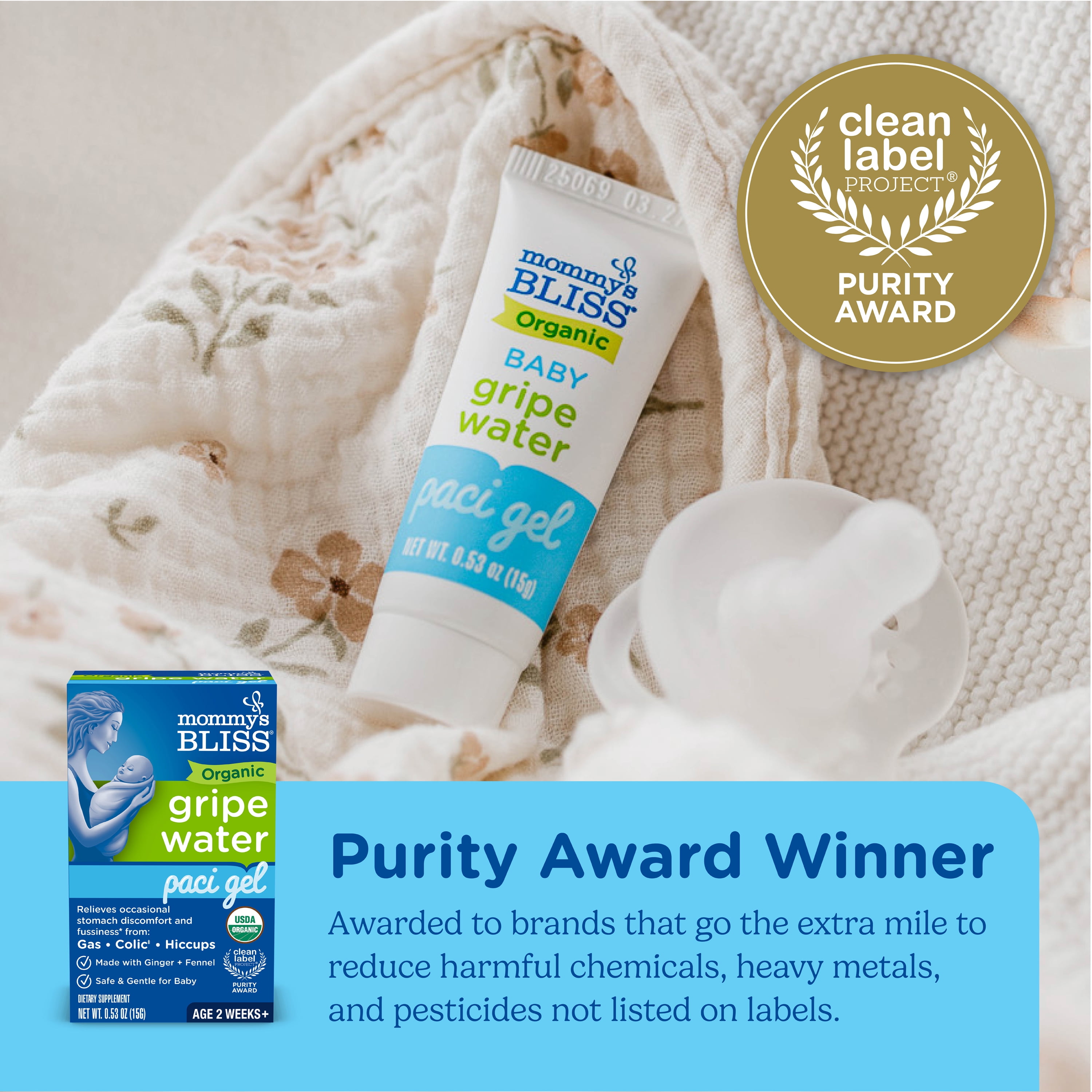 Mommy's Bliss Organic Gripe Water Paci Gel with Ginger and Fennel Extract, Dietary Supplement for Baby, 0.53 oz