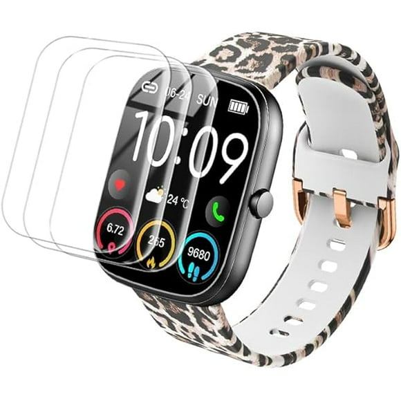wonima11 Bands For Amazfit Bip 6 Bands, Amazfit Bip 6 Screen Protector, Brown leopard-print Adjustable Soft Silicone Replacement Wristband Straps