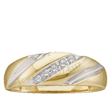 10k Yellow Gold Round Channel-set Natural Diamond Mens 2-tone Wedding Anniversary Band (.10 cttw.) size- 9.5