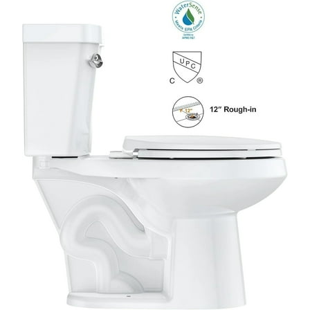 Two-Piece Toilets 1.28 GPF Two-Piece Elongated Siphonic Flush Toilet with Soft Close Seat,Universal Height ADA Cotton White 19"(Toilet Seat Included)