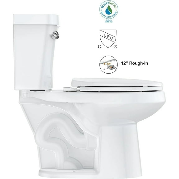 Two-Piece Toilets 1.28 GPF Two-Piece Elongated Siphonic Flush Toilet with Soft Close Seat,Universal Height ADA Cotton White 19"(Toilet Seat Included)