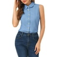 thumbnail image 5 of INSPIRE CHIC Women's Casual Tank Top Sleeveless Peter Pan Collar Chambray Shirt XS Blue, 5 of 8