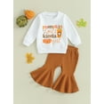 thumbnail image 2 of Liacowi Little Girls Thanksgiving Outfits 6M 12M 18M 2T 3T 4T Toddler Baby Girls Long Sleeve Letter Print Sweatshirt+Flare Pants Kids Girls 2Pcs Thanksgiving Clothes Costume, 2 of 9