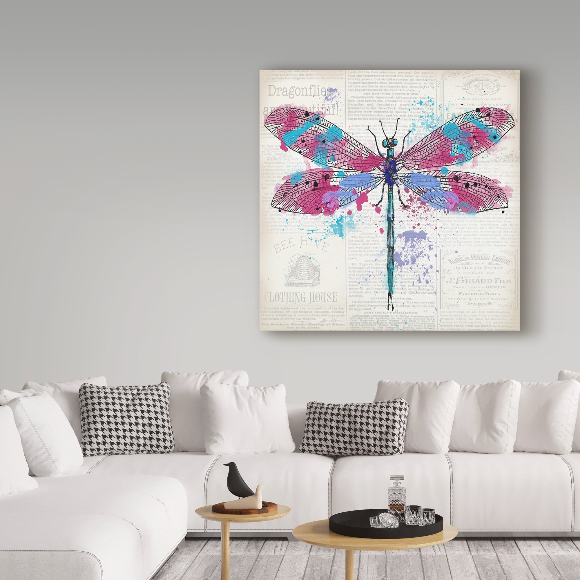 Trademark Fine Art 'Dragonfly On Newsprint 2' Canvas Art by Jean Plout