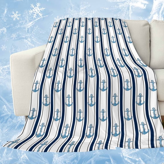 Navy Blue Anchor Nautical Cooling Blanket,Lightweight Breathable Summer Throw Blanket with Double Sided Cold Effect,Coastal Ocean Summer Beach Picnic Blankets Bed Sheet for Hot Sleepers 60"x80"