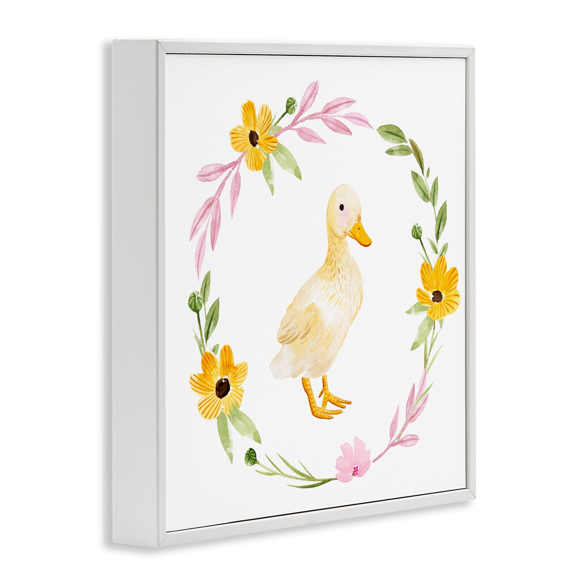 Stupell Industries Duckling with Daisy Wreath Animals & Insects Painting White Framed Art Print Wall Art, 17 x 17