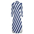 thumbnail image 6 of Navy Blue White Nautical Casual Dress Diagonal Stripes Street Fashion Dresses Long Sleeve Kawaii V Neck Oversized Chiffon Dress, 6 of 7