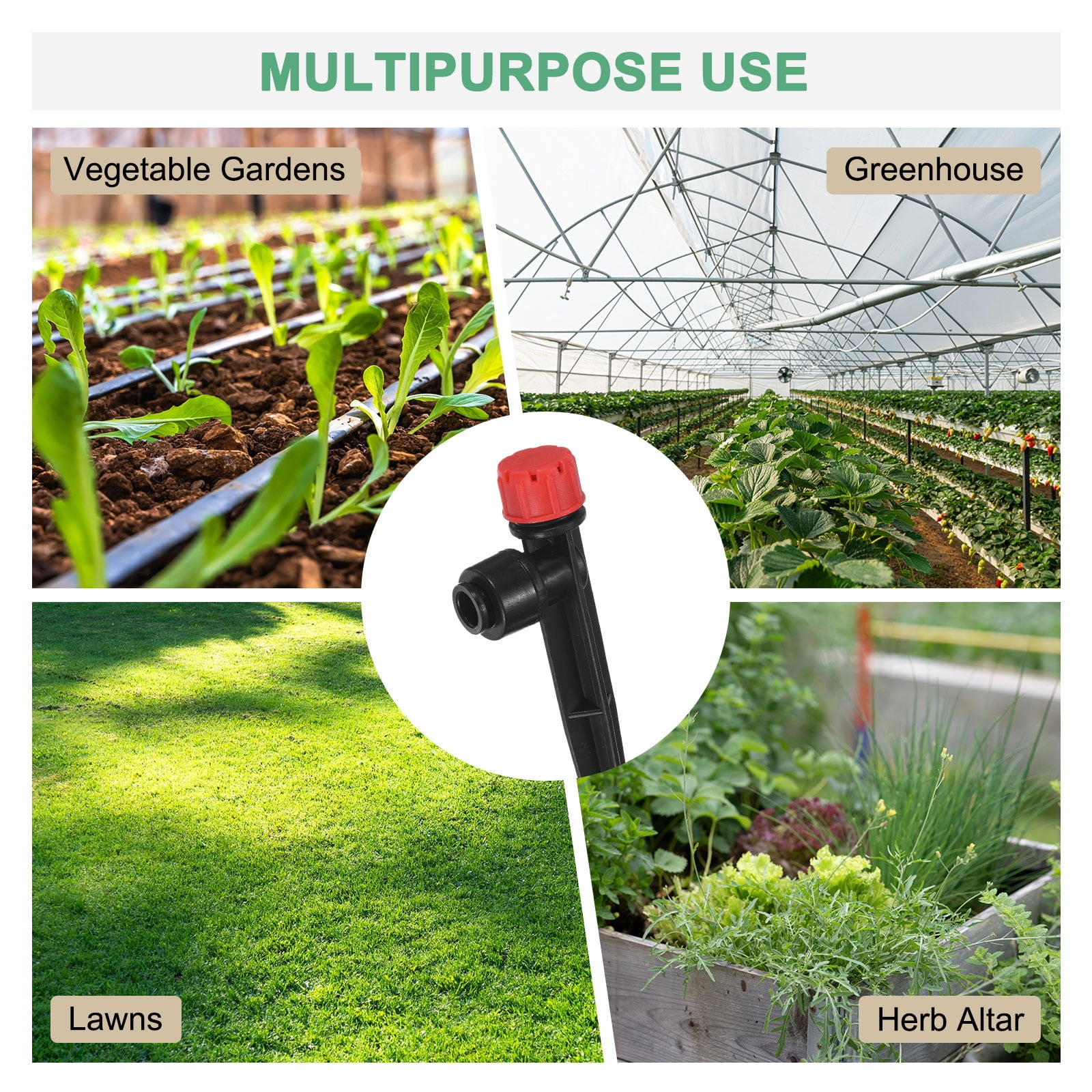 Uxcell 50-Pack Drip Irrigation Emitters, Adjustable 360 Degree Water Flow 8 Holes for 1/4" Tubing [Red, Drip]