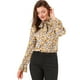 thumbnail image 1 of INSPIRE CHIC Blusa con cuello en V y lazo floral para mujer, camisa de manga larga con volantes y trompeta vintage, top Azul amarillo XS, 1 of 6
