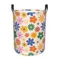 thumbnail image 1 of Balery Groovy Daisy Flowers Cesta de ropa redonda con asas, impermeable, independiente, para ropa, juguetes, dormitorio y familia-Small, 1 of 6