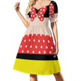 thumbnail image 2 of Vestido largo retro de manga corta con círculos blancos y negros estilo pop art para mujer, estilo coreano., 2 of 8