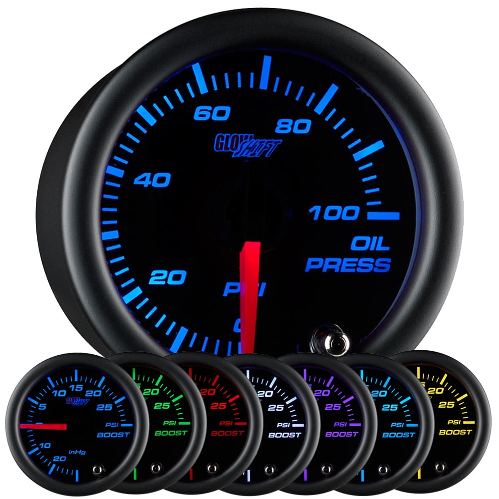 GlowShift Black 7 Color Oil Pressure Gauge