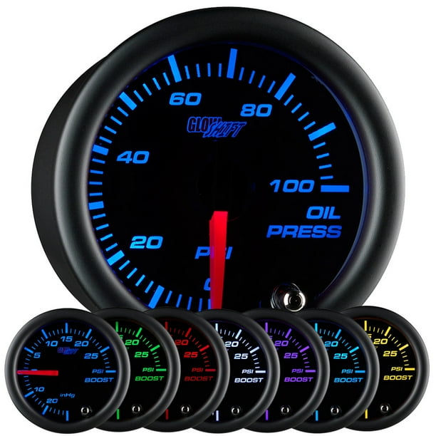 GlowShift Black 7 Color Oil Pressure Gauge