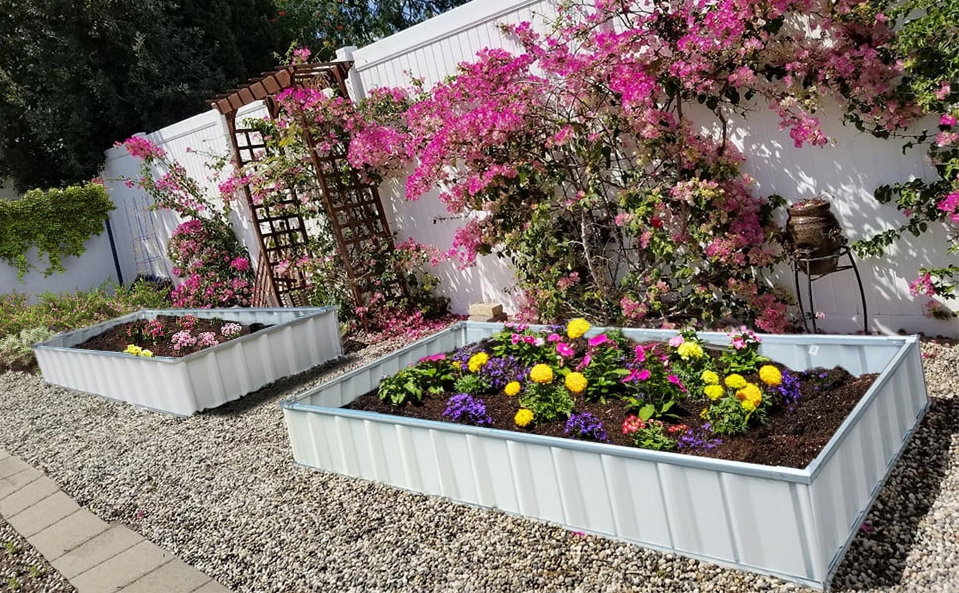 KING BIRD Raised Garden Bed 68''x36''x12'' x2 Packs, Galvanized Steel Metal Outdoor Planter Kit Box for Vegetables, Flowers, Fruits, Herbs, with 16pcs T-Type Tags & 2 Pairs of Gloves, Ivory