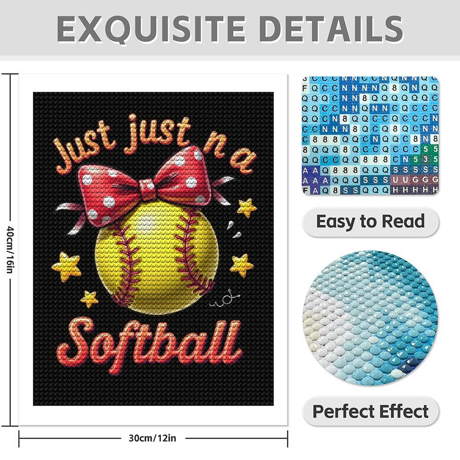 Diamond Art Kits for Adults - Cute Cartoon Softball Print No.3 5D Frameless Dimond Painting Kit for Adults Beginner, Round Diamond Kits for Home Wall Decor, Gift for Women