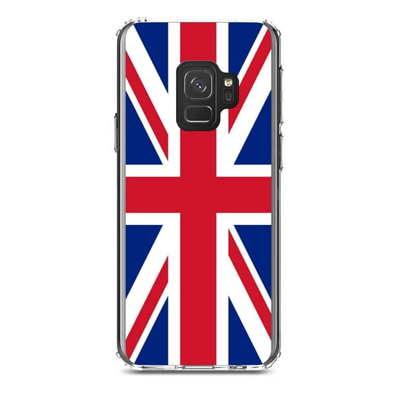 DistinctInk Clear Shockproof Hybrid Case for Samsung Galaxy S9 (5.8" Screen) - TPU Bumper, Acrylic Back, Tempered Glass Screen Protector - Red White Blue British Flag UK - the UK