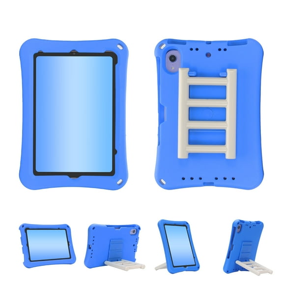 Kids Case for Apple iPad 6th 5th Generation / iPad Air 1 2 9.7 Inch, Silicone Lightweight Kids Friendly Kickstand Handle Cute Ladder Design Bumper Back Cover for iPad 9.7" 2018/2017,Blue