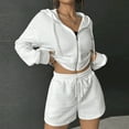 thumbnail image 6 of Usmixi Womens 2 Piece Outfits Front Zip Hooded Coat 2 Piece Sets Casual Solid Drawstring Elastic Waist Shorts Outfits Sets Sports Running Lounge Sets Tracksuits Sets with Pocket Fall Saving, 6 of 7
