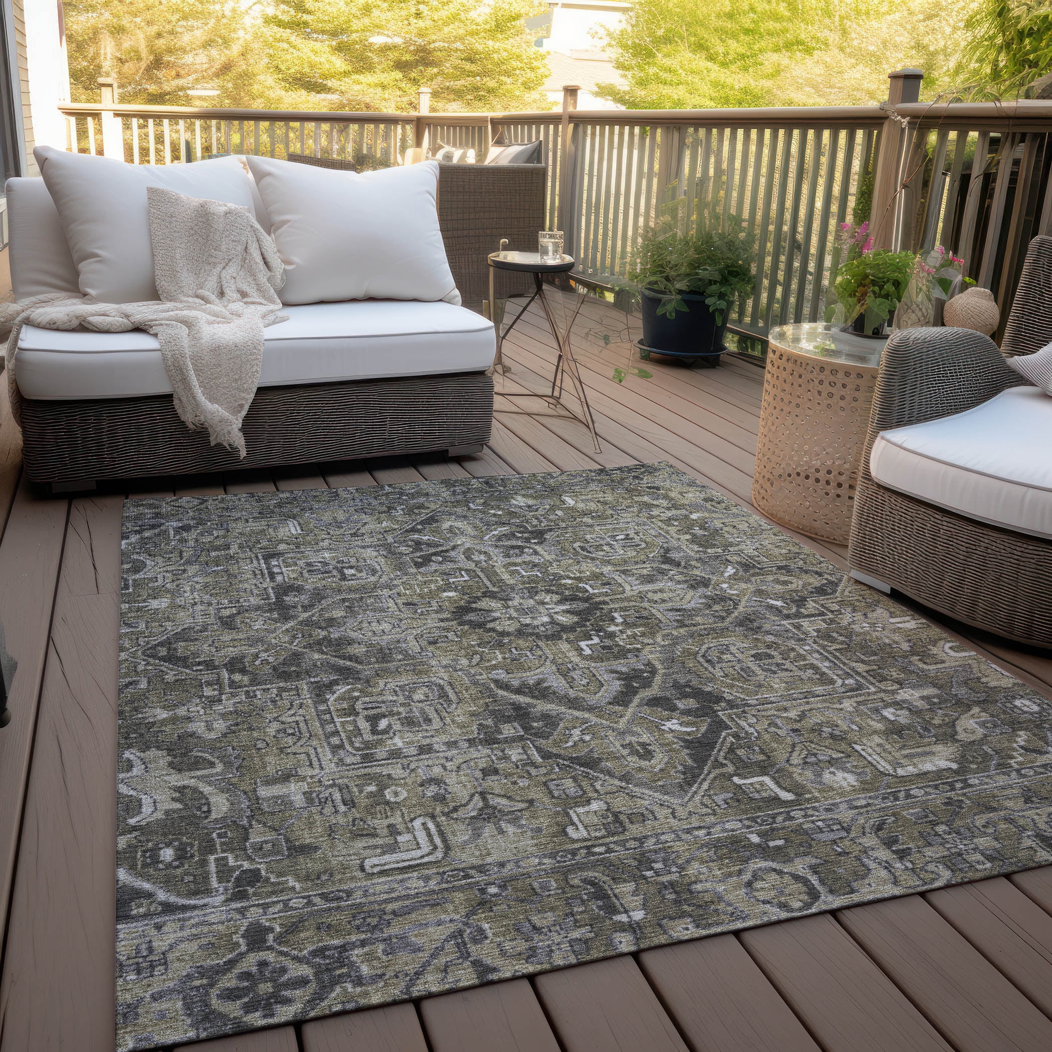 Addison Rugs Chantille Indoor/Outdoor Traditional Oriental Taupe Washable Rectangle Rug, 10' x 14'