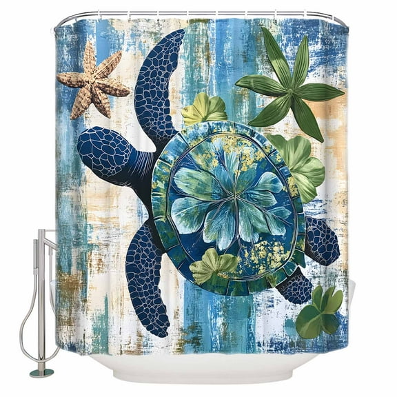 54x78 Inch Shower Curtain Decorative Sea Turtle Coastal Bathtub Bath Curtains Fabric Waterproof Bathroom Decor Nautical Beach Summer Retro Small Stall Shower Curtain Set with 12 Hooks