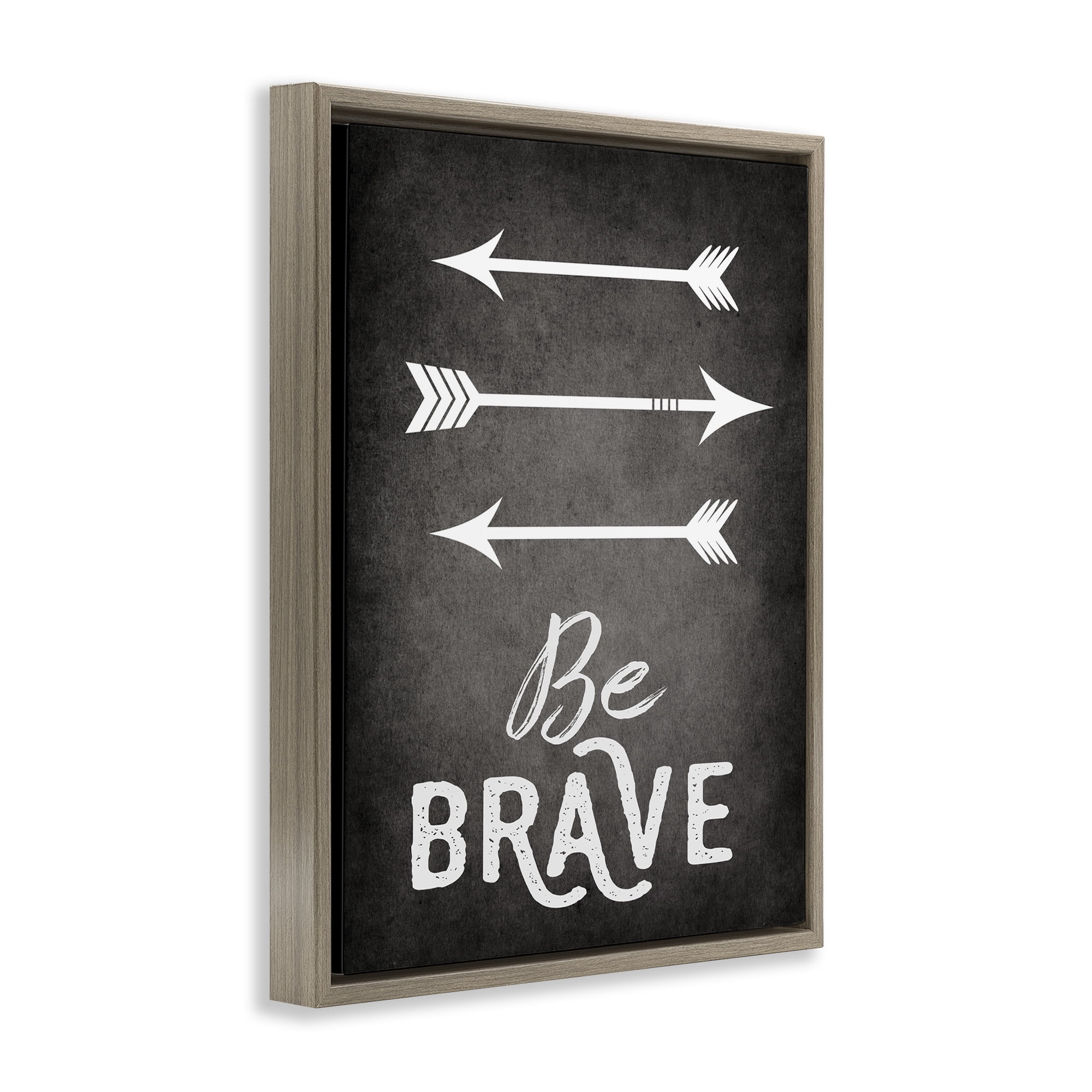 Stupell Industries Be Brave Arrows Typography Painting Brown Floater Framed Canvas Art Print Wall Art, 17 x 21