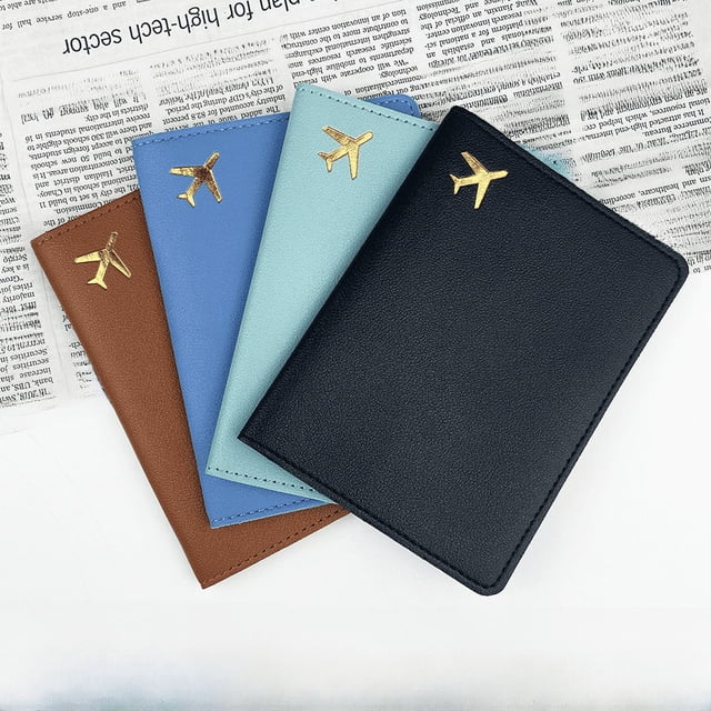 Estuche protector para pasaporte de viaje de cuero sintético engrosado con revestimiento de bronce para aviones, estuche de cuero para guardar certificados
