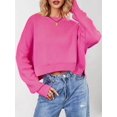 thumbnail image 2 of Women'S Oversized Batwing Sweaters 2025 Fall Outfits Trendy Crewneck Knit Side Slit Fashion Pullover Tops Rose Red S, 2 of 7