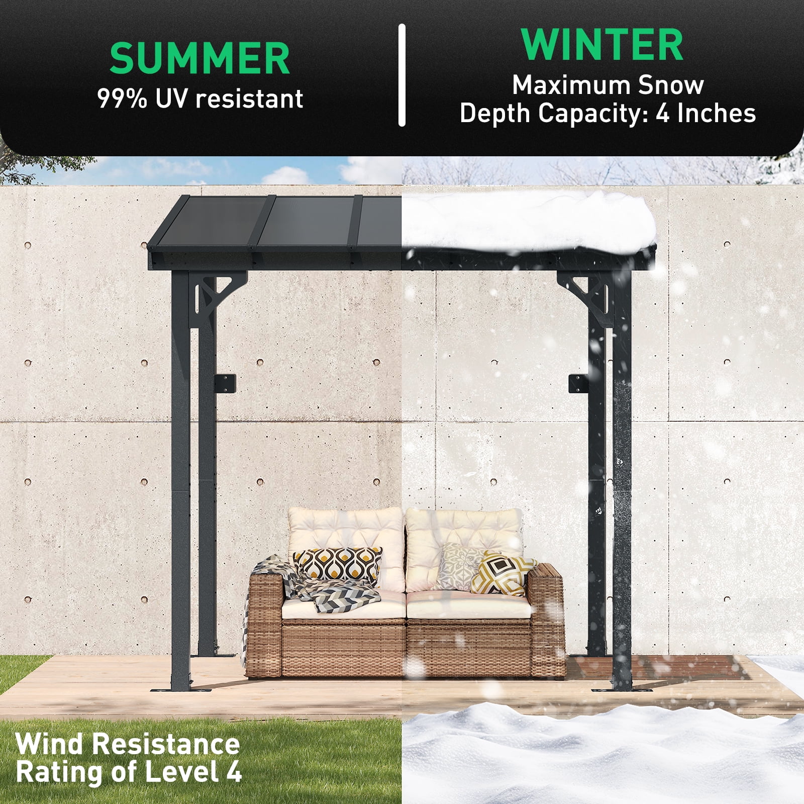 Aoxun 8' x 5' Gazebo for Patio, Gazebo Pergola with Sloped Roof, Grill Gazebo Large Wall-Mounted Heavy Duty Awnings, for Backyard, Deck, Patio