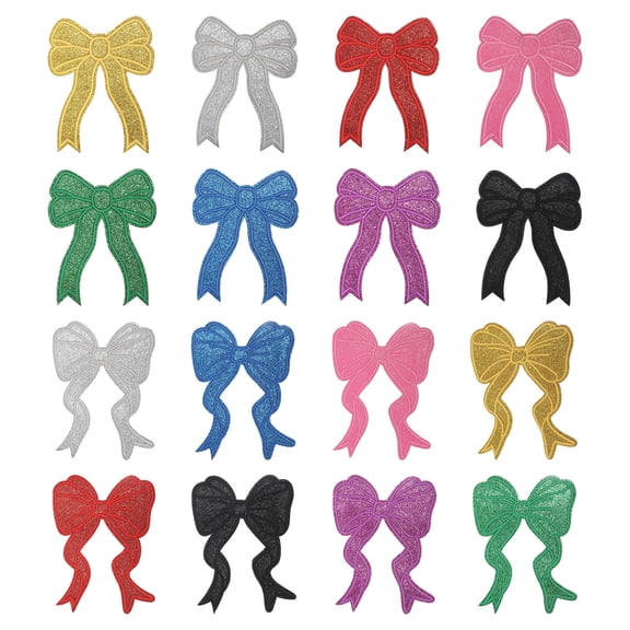 Bow Iron on Patches Sequin Sew on Bows Embroidered Applique Fit for Jeans Jackets Women Clothes (16 Pack, Multicolor)