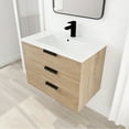 thumbnail image 2 of 30 Inch Bathroom Vanity - Imitative Oak, 3 Drawers, Resin Basin, Handle, Soft Closing Adjustable Side Storage Shelf 30" Wall Mounted, Oak Poise, Sink, , For Balanced, 2 of 7