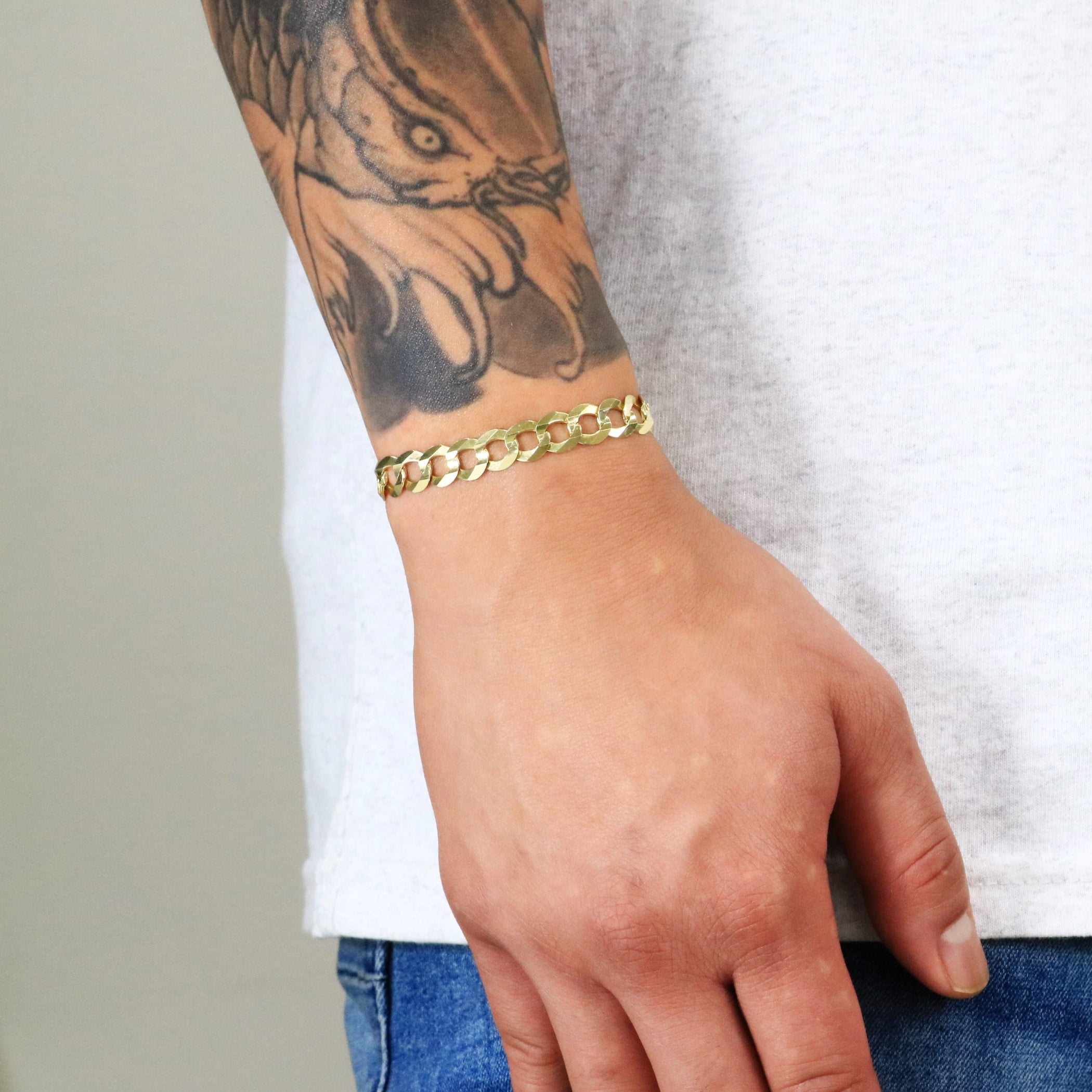 Nuragold 14k Real Yellow Gold Solid Cuban Curb Link 8mm Chain Bracelet (7"-9") Italian Jewelry for Men