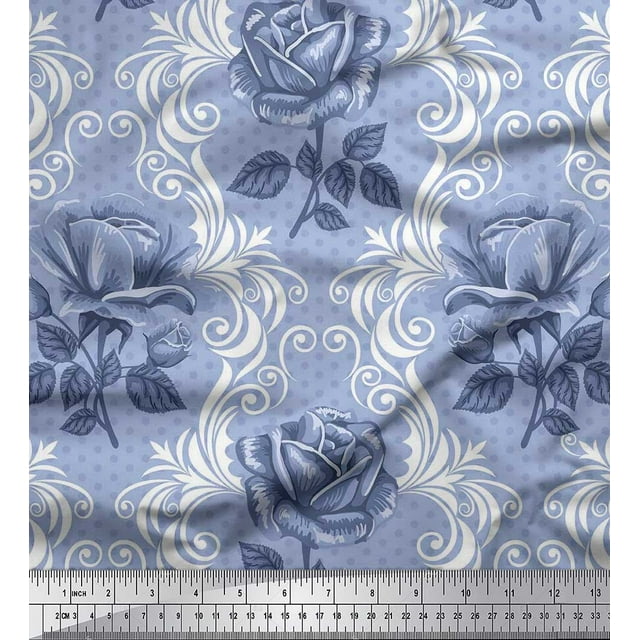 Soimoi Rayon Tissu Dot, Damas & Rose Fleur Tissu Imprimé 1 Yard 56 Inch Wide