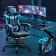 thumbnail image 3 of Gaming Chair, Seenda Video Game Chair with Footrest and Lumbar Support, Ergonomic Computer Chair Height Adjustable with Swivel Seat and Headrest, Blue, 3 of 9