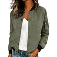 thumbnail image 2 of Ladies Lightweight Faux Suede Flight Bomber Jacket Ribbed Cuff & Hem Baseball Collar Long Sleeve Casual Coat with Pocket Outerwear Green L, 2 of 6