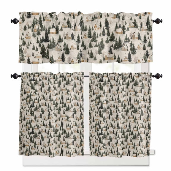 Christmas Red Curtain Valances Set Snowflake and Elk Kitchen Curtains 36 inch Length Rod Pocket Valance and Tiers 3 Piece Set Small Bedroom Bathroom Laundry Decor