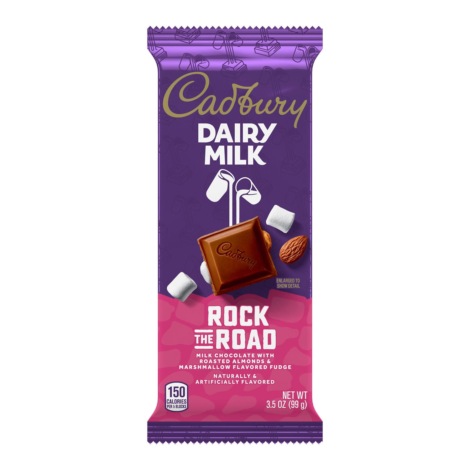 CADBURY, DAIRY MILK Rock the Road Milk Chocolate, Almonds and Marshmallow Fudge Candy, 3.5 oz, Bar