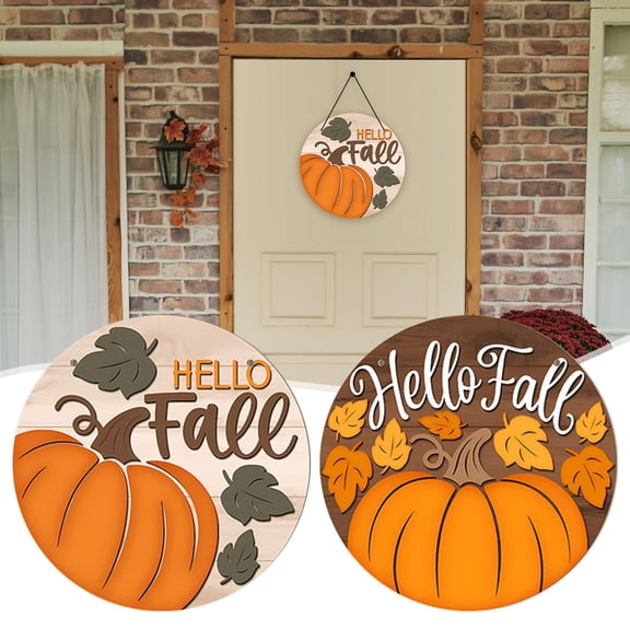 CoreLiving Fall Decor Hello Fall Welcome Sign Pumpkin Front Door Decor Hanging Round Plaque for Porch Farmhouse Home Decor Display