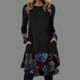 thumbnail image 2 of Vestido de pachwork estampado suelto con cuello redondo de manga larga informal para mujer a la moda Pompotops  hdfakjf1401, 2 of 5