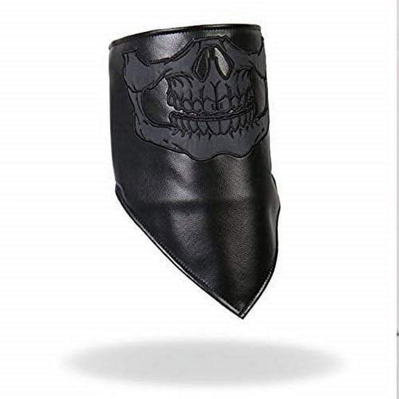 REFLECTIVE SKULL FACE - Premium Black Leather NECK WARMER, Licensed Original