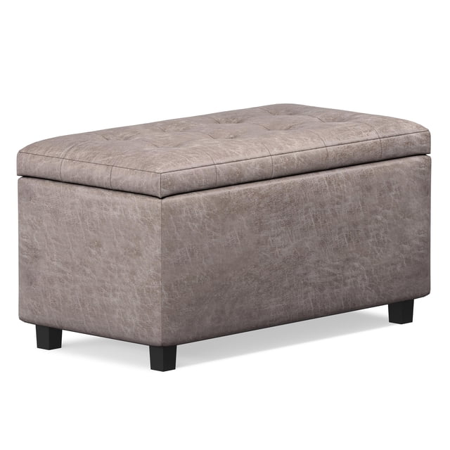 Cosmopolitan 34" Transitional Rectangle Ottoman in Gray Taupe Faux Leather