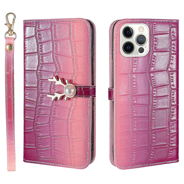 Funda con estampado de alce para iPhone 13 Pro Max con tarjetero, cordón, piel sintética, función billetera y protección contra caídas en las esquinas.
