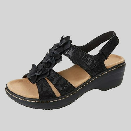 

BONIXOOM Wedge Sandals for Women Clearance Fall None Wedge Casual Fashion Womens Shoes Black Size 4.5