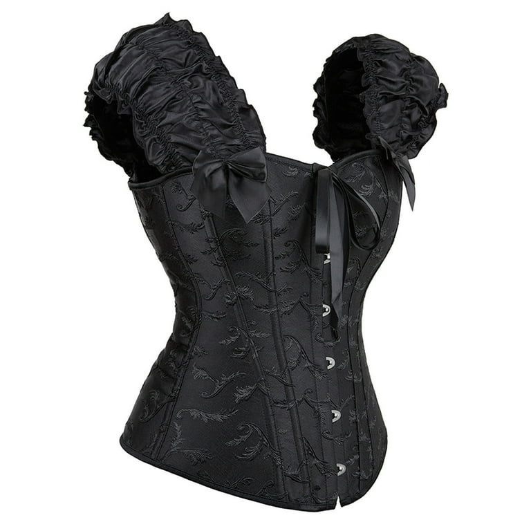 Black Lace Boned Bow Detail Corset, Tops