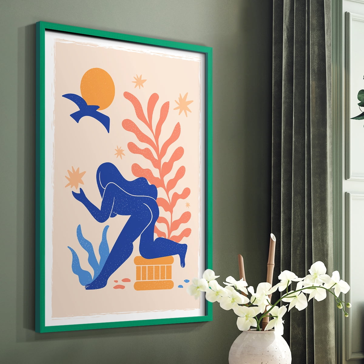 Matisse CDLXI in Green Solid Wood Framed Print No Nail Hanging